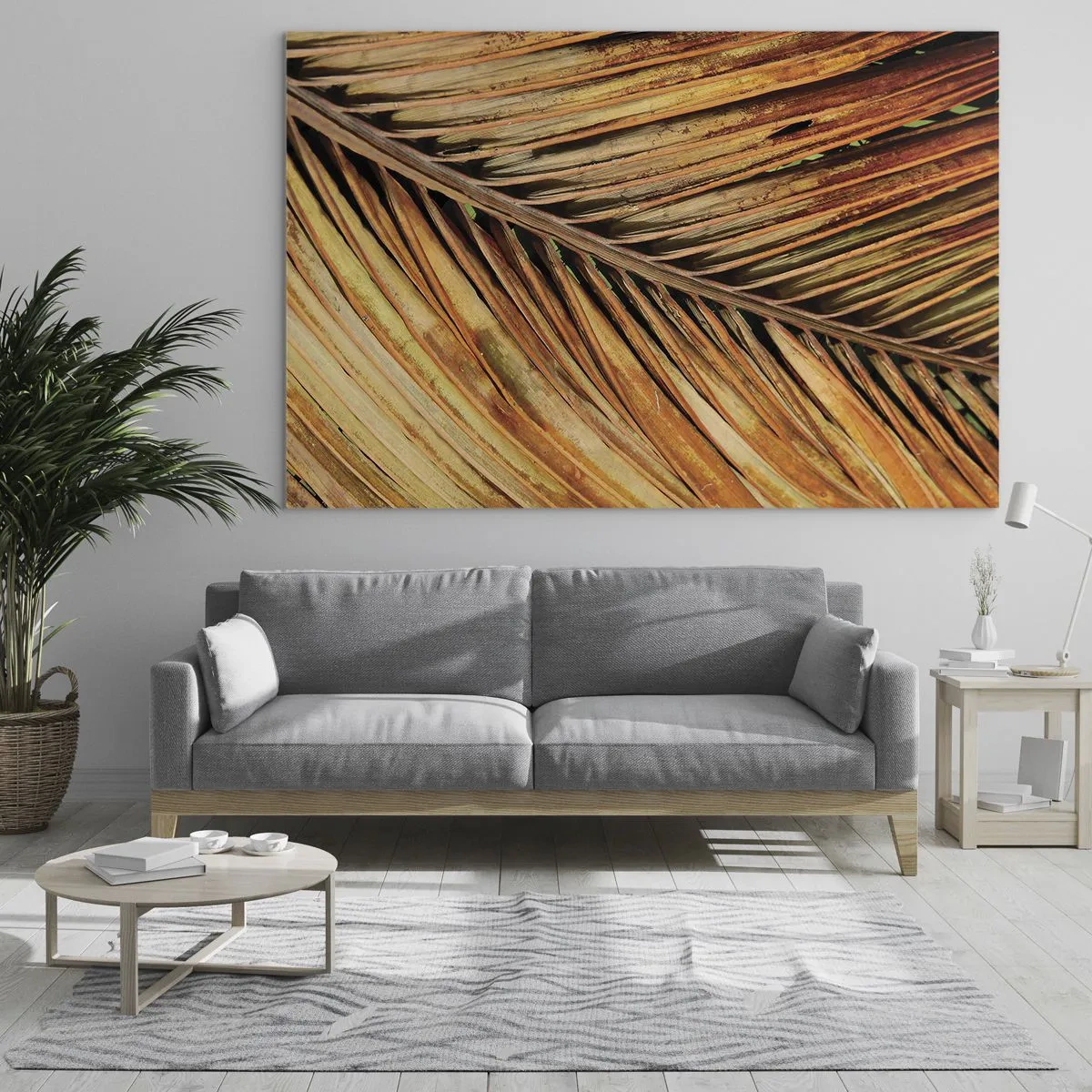 Üveg kép - Száraz, aranyló pálmalevelek közeli képe - 70x50cm - Kókusz aranya - Modern fali dekoráció nappalihoz és hálószobához ARTTOR