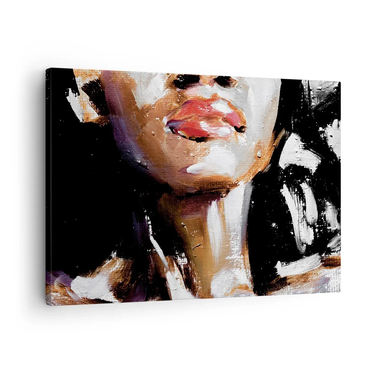 Vászonkép - Egy nő portréja kifejező festői stílusban sötét háttér előtt - 70x50cm - Büszkeség előítélet nélkül - Modern fali dekoráció nappalihoz és hálószobához ARTTOR