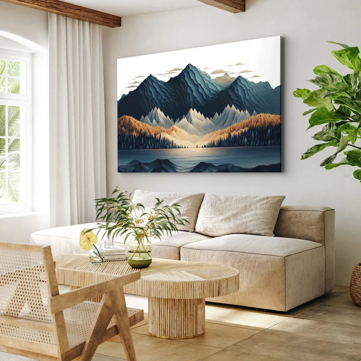 Vászonkép - Festői hegyek a tó felett naplementekor - 70x50cm - Tökéletes hegyi táj - Modern fali dekoráció nappalihoz és hálószobához ARTTOR