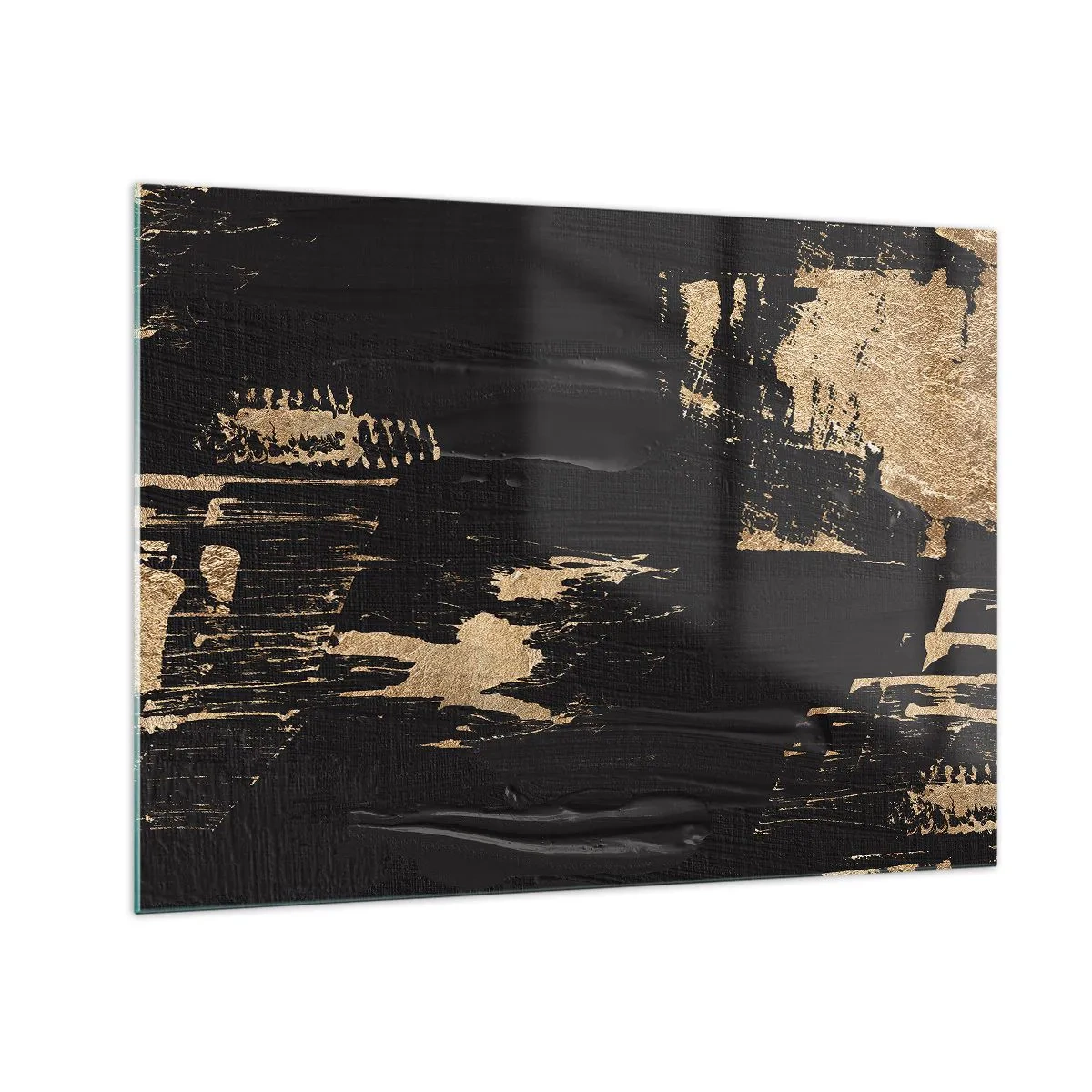 Üveg kép - Fekete és arany absztrakció ecsetvonás-szerű textúrával - 70x50cm - Az érintés nyoma - Modern fali dekoráció nappalihoz és hálószobához ARTTOR