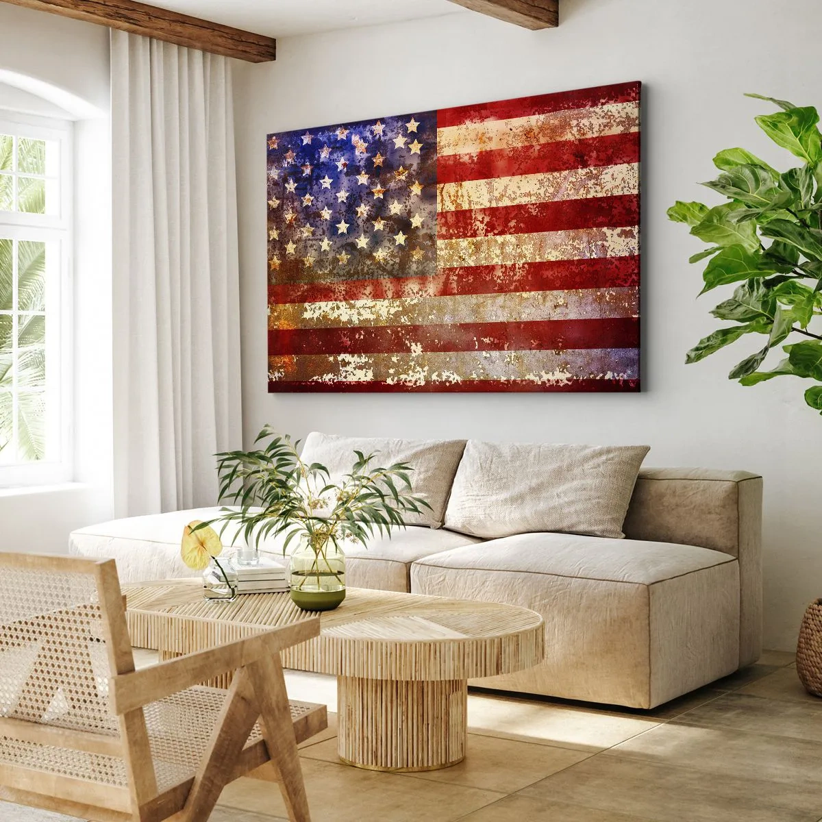 Vászonkép - Stilizált amerikai zászló antikolt hatással - 70x50cm - A dicsőség nem múlik el - Modern fali dekoráció nappalihoz és hálószobához ARTTOR