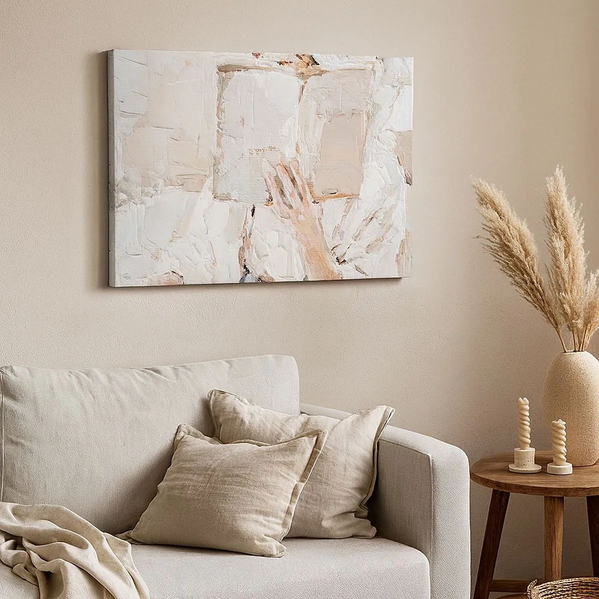 Vászonkép - Egy impresszionista festmény egy nyitott könyvet tartó kézről. - 70x50cm - Egy másik világban - Modern fali dekoráció nappalihoz és hálószobához ARTTOR