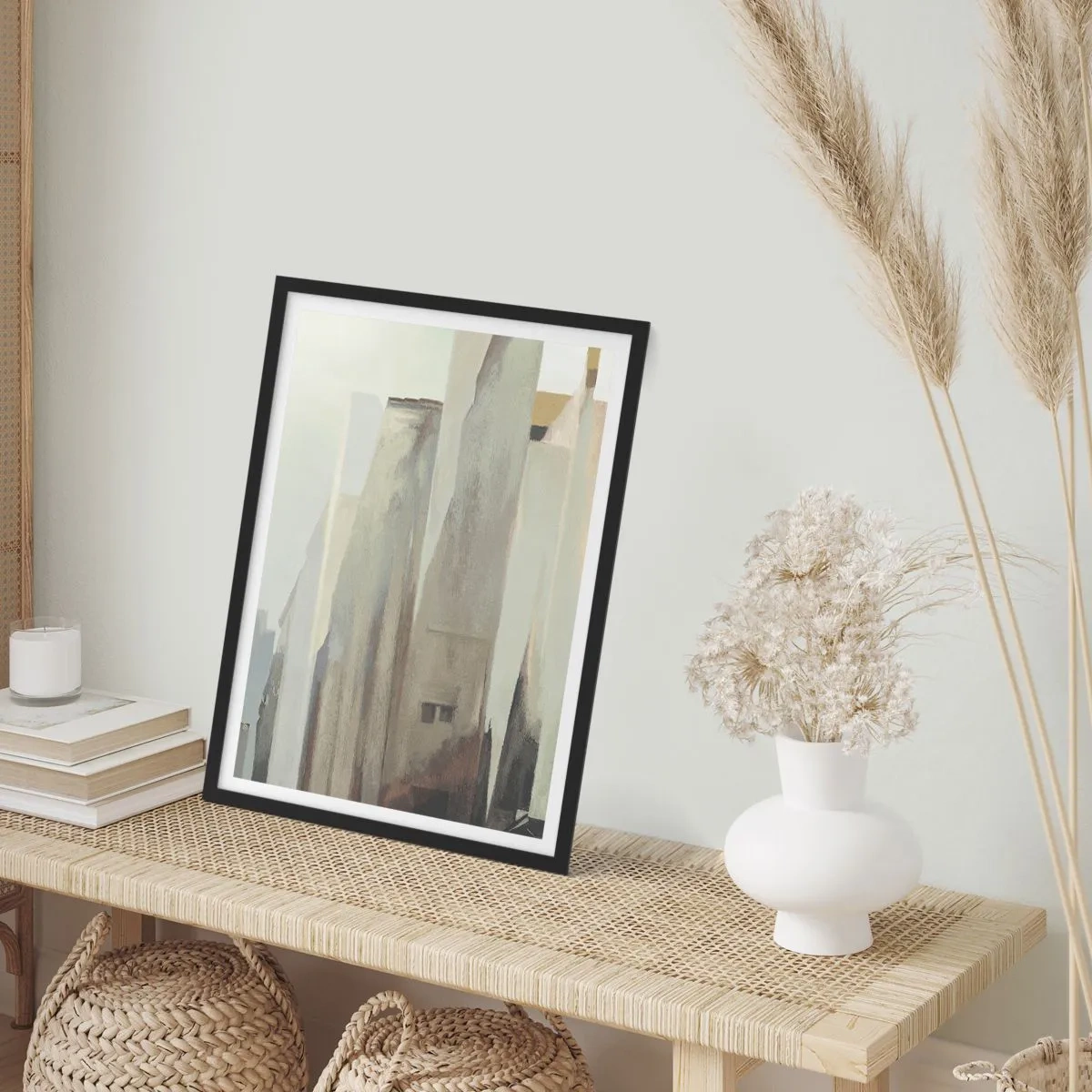 Poszter fehér keretben - Absztrakt építészet visszafogott színekben - 50x70cm - Álom a városról - Modern fali dekoráció nappalihoz és hálószobához ARTTOR