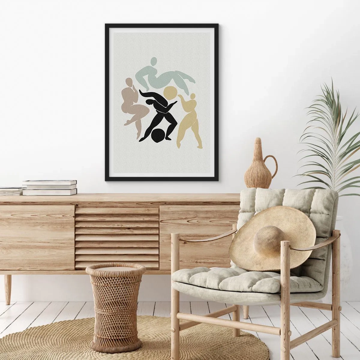 Poszter fehér keretben - Dinamikus mozgású alakok absztrakt sziluettjei - 50x70cm - Mozgás az egészségért és a szépségért - Modern fali dekoráció nappalihoz és hálószobához ARTTOR