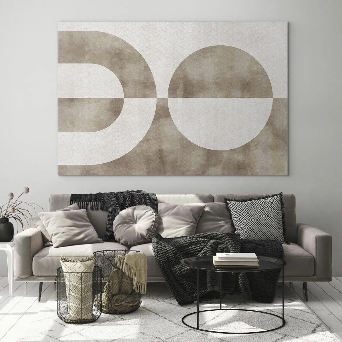 Üveg kép - Bézs geometria félkörrel és körrel vízszintes háttéren - 70x50cm - Hasonlóságok és különbségek - Modern fali dekoráció nappalihoz és hálószobához ARTTOR