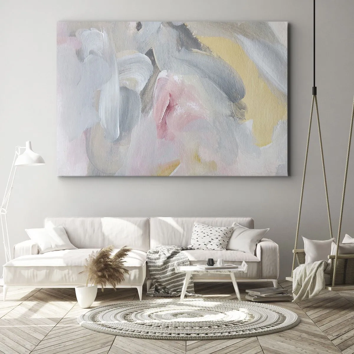 Vászonkép - Absztrakt pasztell ecsetvonások rózsaszín és szürke árnyalatokban. - 70x50cm - Egy pasztell világban - Modern fali dekoráció nappalihoz és hálószobához ARTTOR