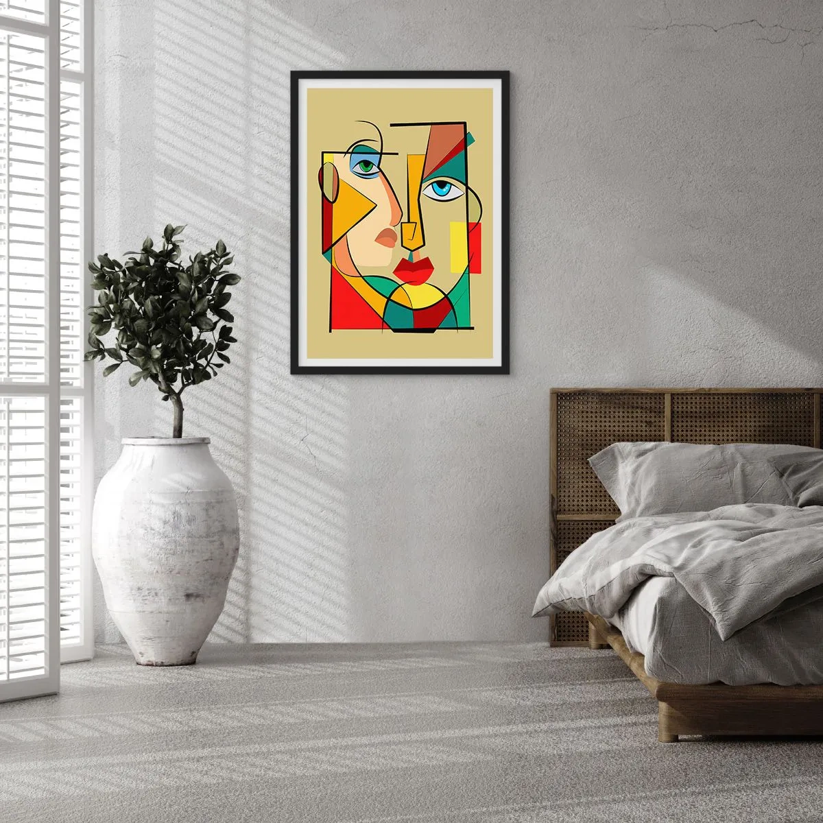 Poszter fehér keretben - Kubista portré intenzív színekben - 50x70cm - Egy összeillő pár - Modern fali dekoráció nappalihoz és hálószobához ARTTOR
