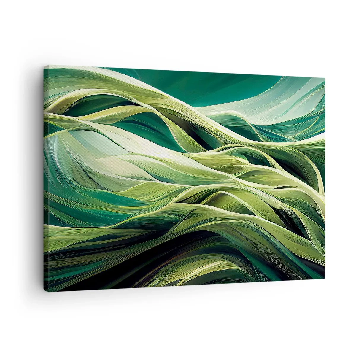 Vászonkép - Dinamikus vonalak zöld árnyalatokban - 70x50cm - Egy absztrakt zöldjáték - Modern fali dekoráció nappalihoz és hálószobához ARTTOR