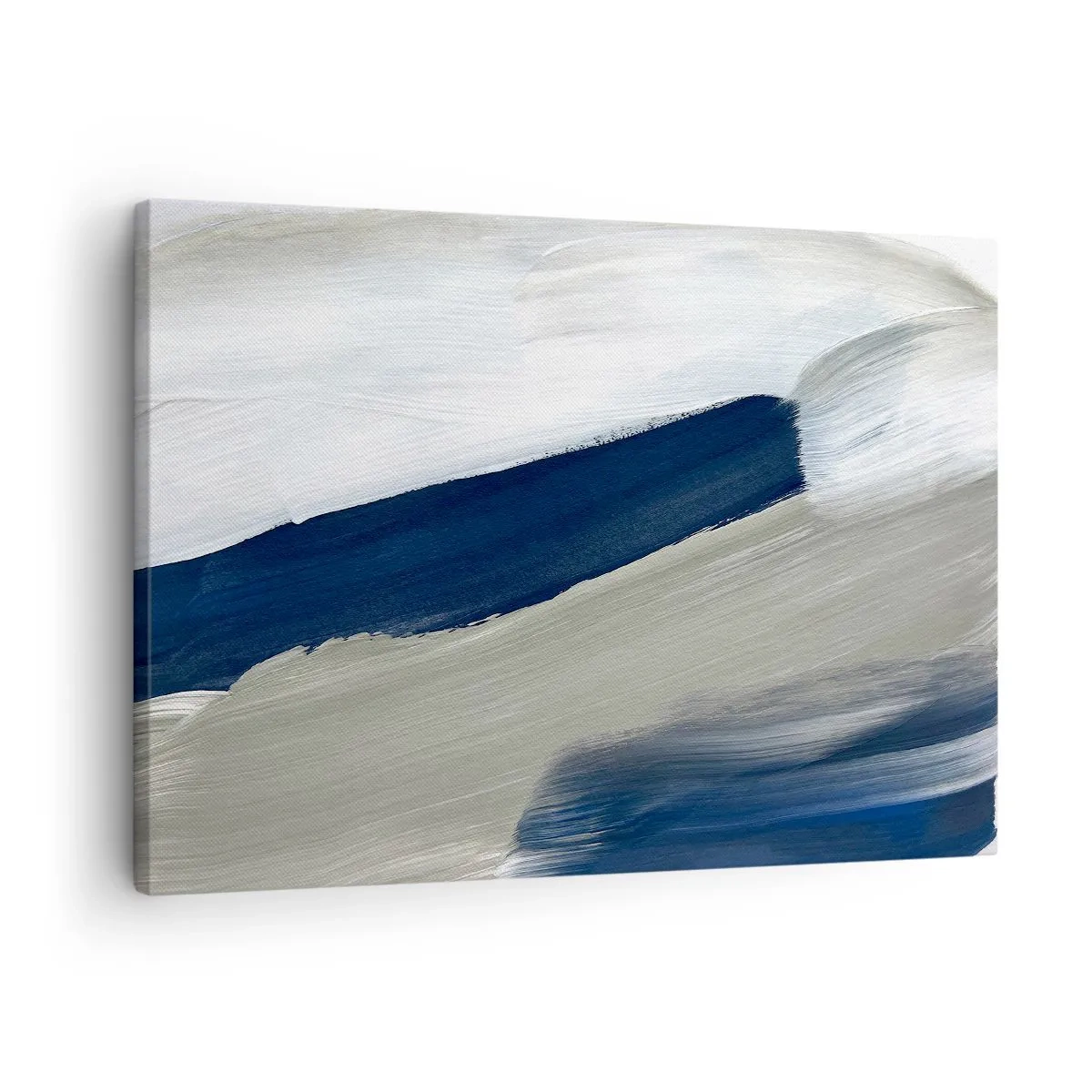 Vászonkép - Absztrakt ecsetvonások kék és szürke árnyalatokban - 70x50cm - Találkozás a fehérrel - Modern fali dekoráció nappalihoz és hálószobához ARTTOR