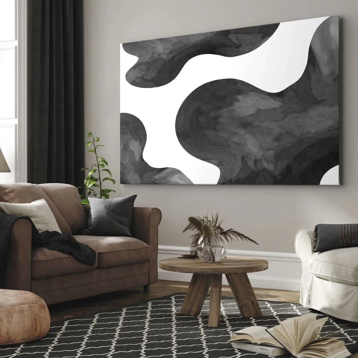 Vászonkép - Absztrakt minta szürke és fehér árnyalatokban - 70x50cm - A tejút - Modern fali dekoráció nappalihoz és hálószobához ARTTOR