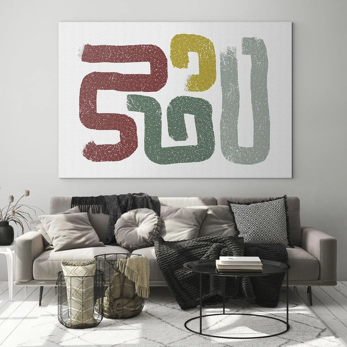 Üveg kép - Színes absztrakt jelek fehér alapon - 70x50cm - Egy ismeretlen nyelven - Modern fali dekoráció nappalihoz és hálószobához ARTTOR
