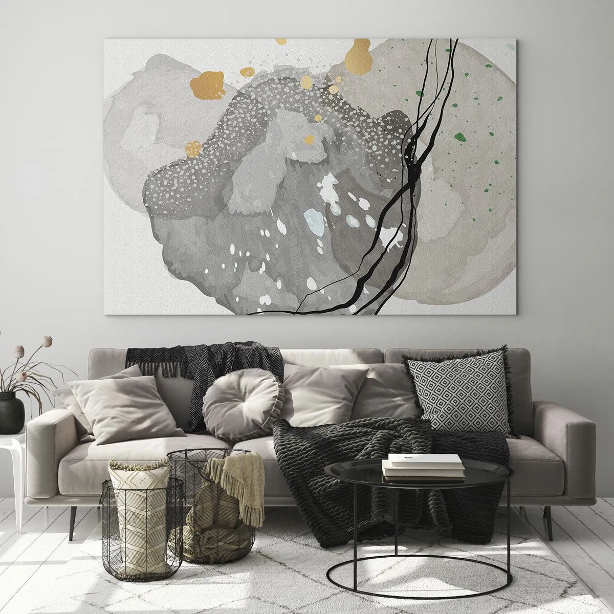 Üveg kép - Organikus formák és foltok visszafogott színekben, részletekkel - 70x50cm - Organikus kompozíció - Modern fali dekoráció nappalihoz és hálószobához ARTTOR