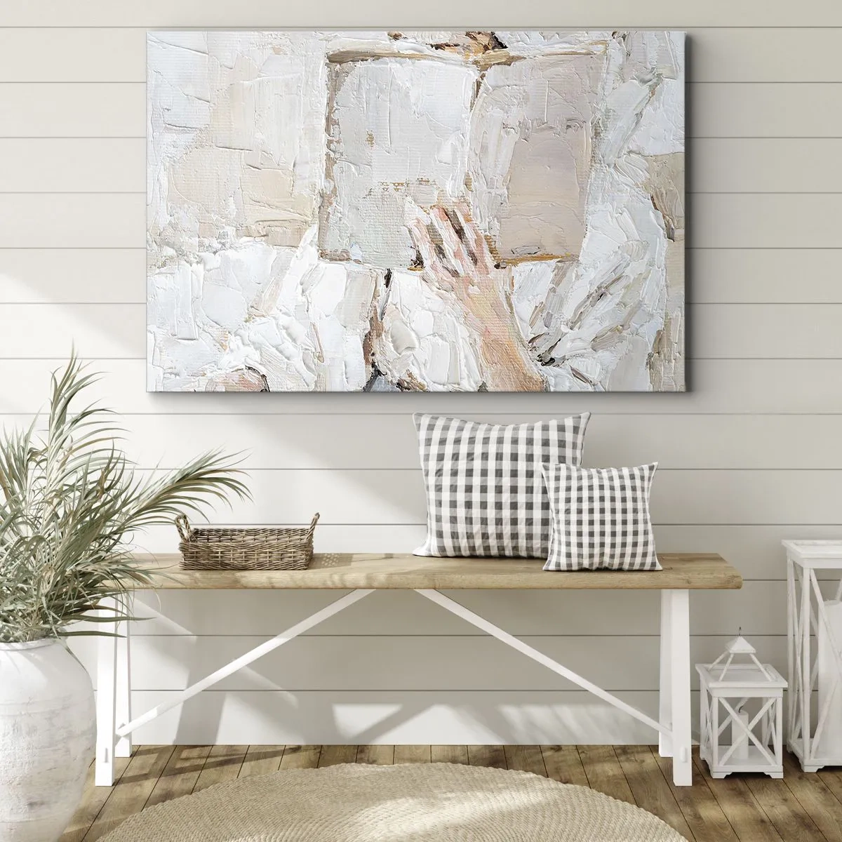 Vászonkép - Egy impresszionista festmény egy nyitott könyvet tartó kézről. - 70x50cm - Egy másik világban - Modern fali dekoráció nappalihoz és hálószobához ARTTOR