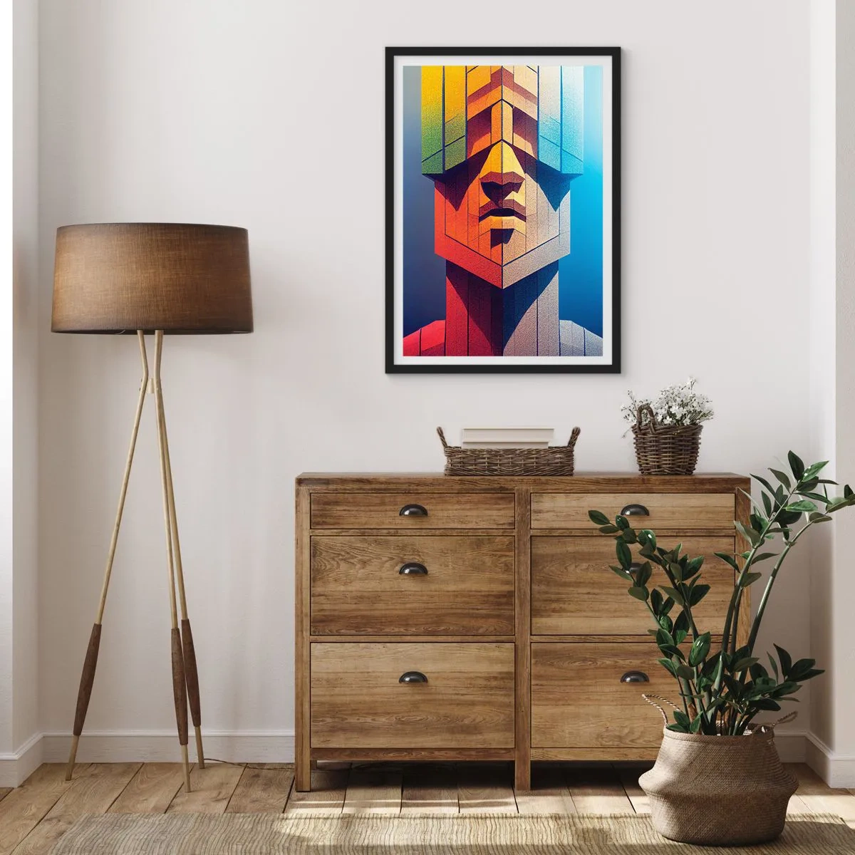 Poszter fehér keretben - Monumentális arc geometrikus stílusban - 50x70cm - Az elvek embere - Modern fali dekoráció nappalihoz és hálószobához ARTTOR