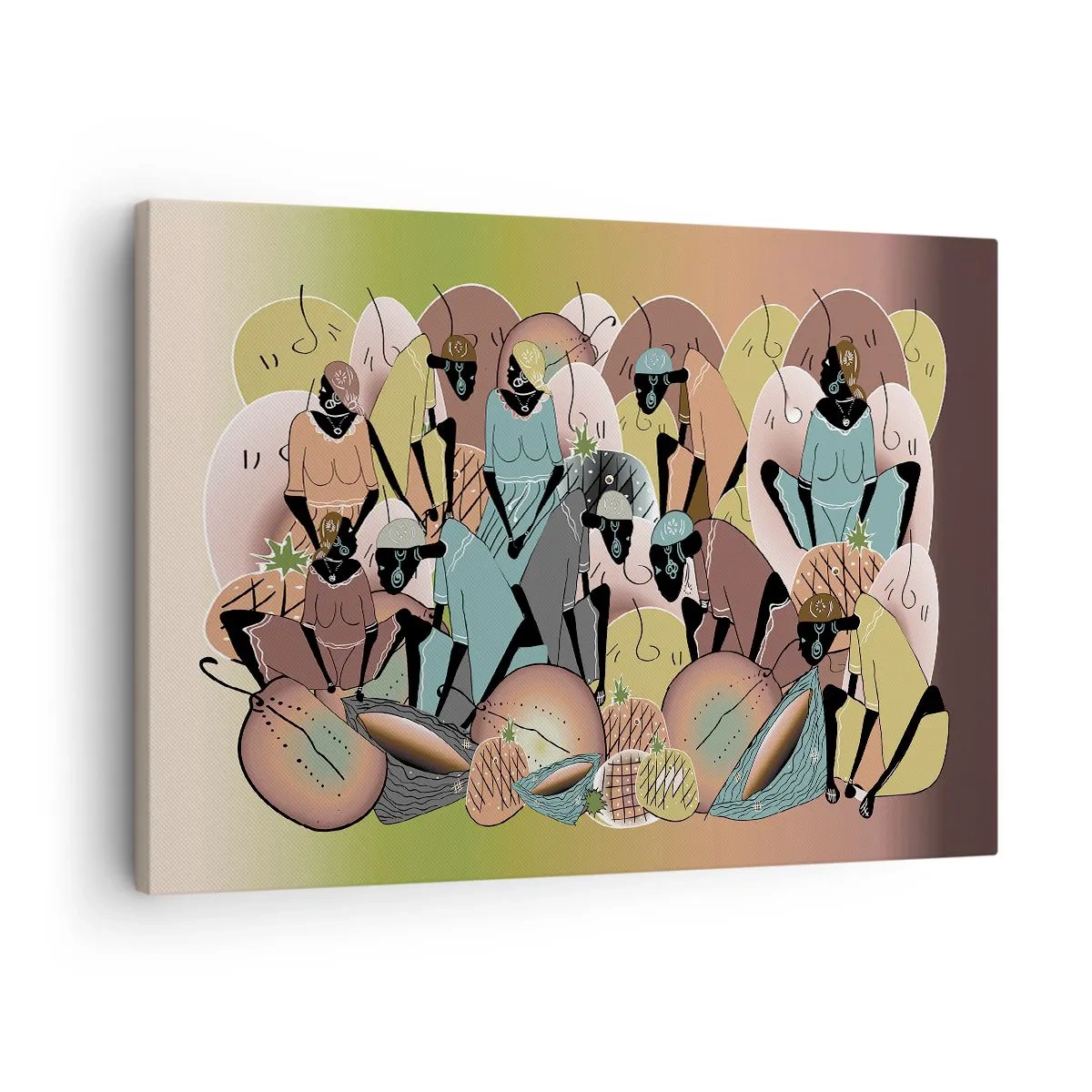 Vászonkép - Egy színes absztrakt kompozíció, amelyet az afrikai kultúra ihletett - 70x50cm - Jön a nagy ünnep  - Modern fali dekoráció nappalihoz és hálószobához ARTTOR