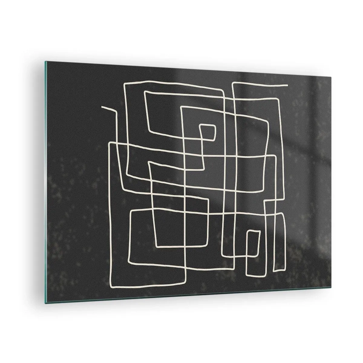 Üveg kép - Geometrikus absztrakció fehér vonalakkal fekete alapon - 70x50cm - Nem olyan egyszerű - Modern fali dekoráció nappalihoz és hálószobához ARTTOR