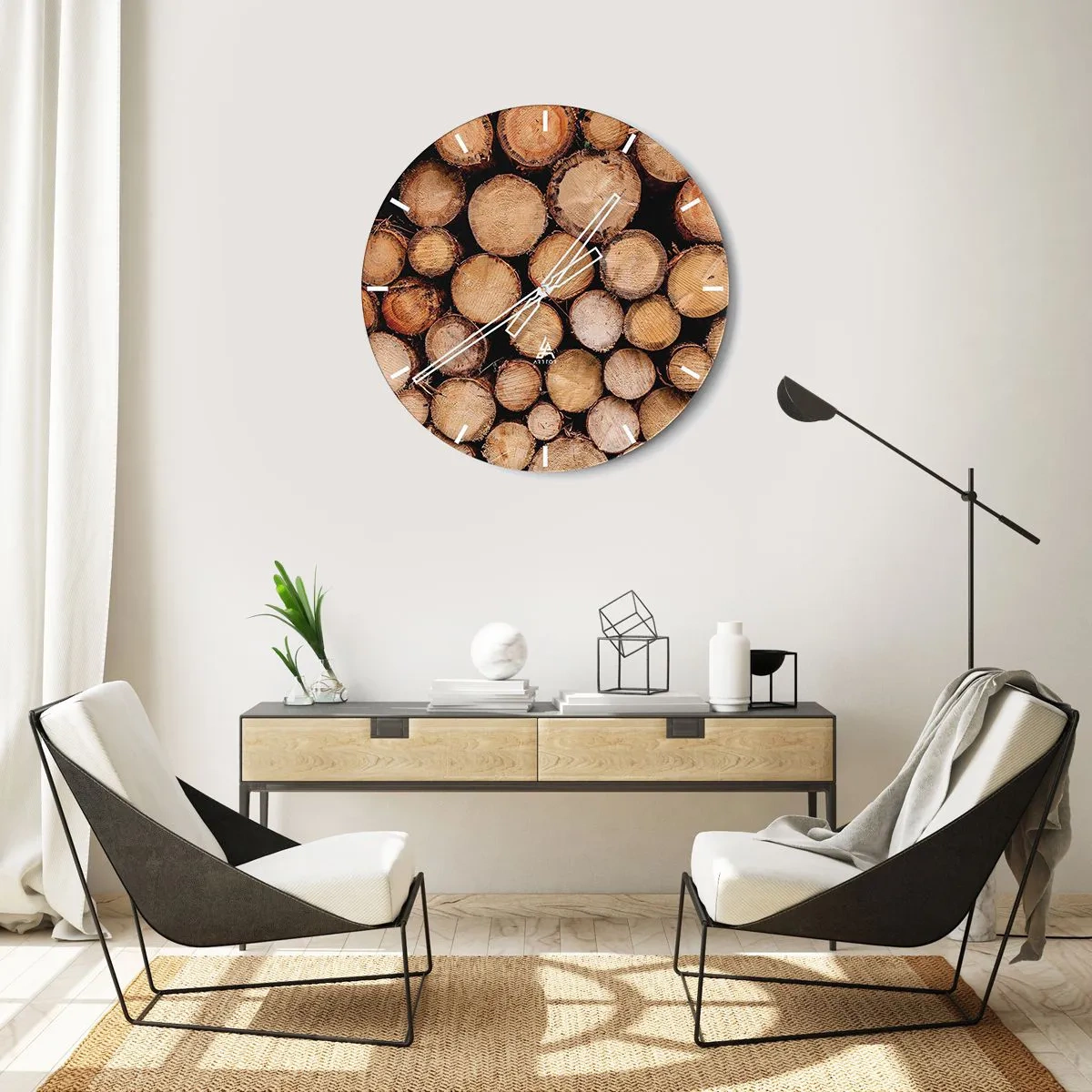 Falióra, Óra - Természetes kompozícióban elrendezett vágott fatörzsek - 30x30cm - Egy új kezdet - Modern fali dekoráció nappalihoz, konyhához és hálószobához ARTTOR