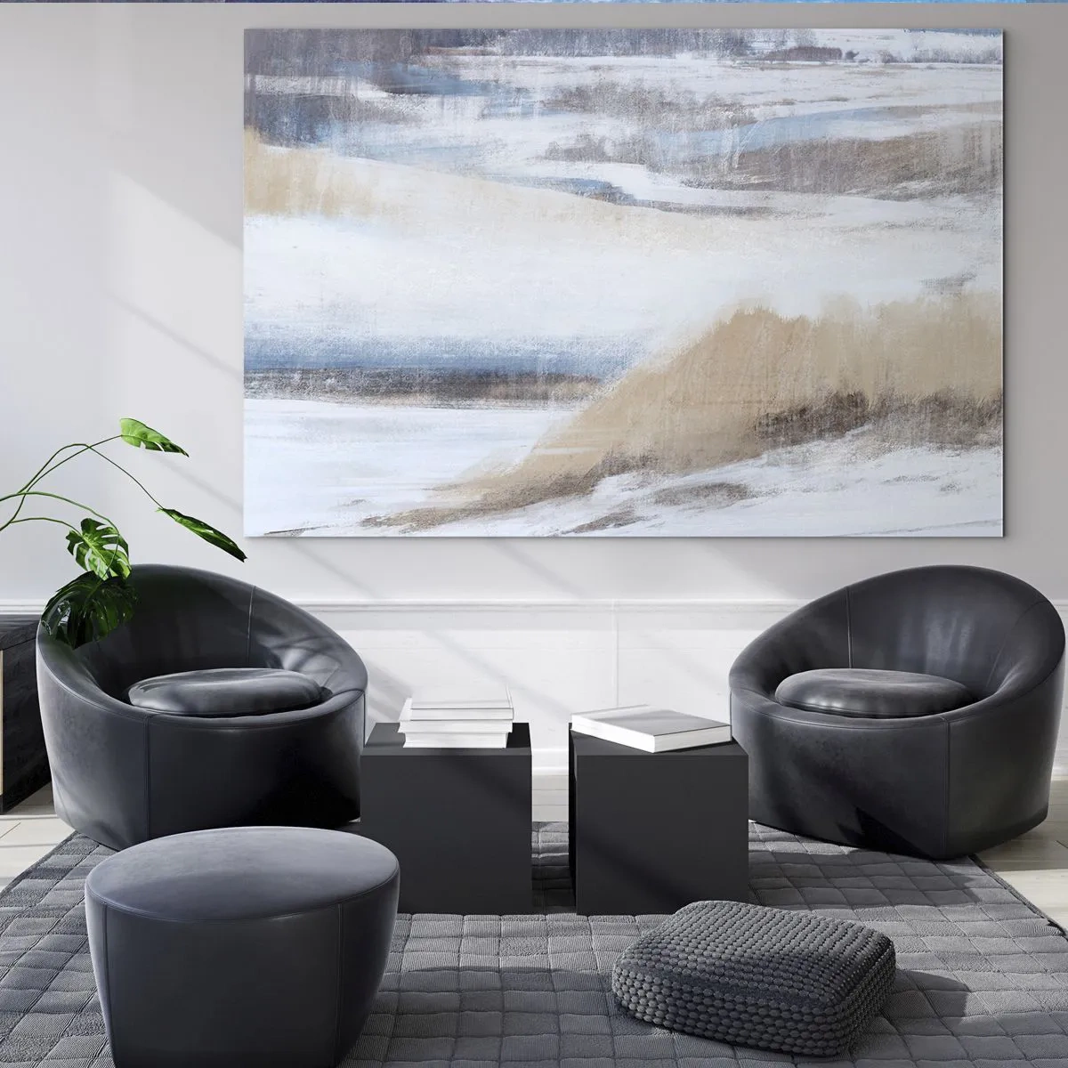 Üveg kép - Finom absztrakció hűvös bézs és kék árnyalatokban. - 70x50cm - Téli kompozíció - Modern fali dekoráció nappalihoz és hálószobához ARTTOR