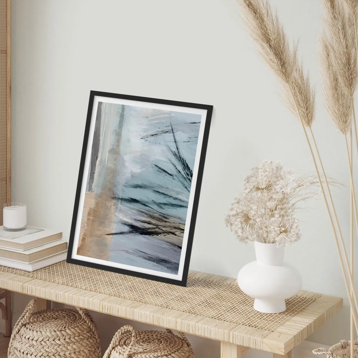 Poszter fehér keretben - A természet ihlette finom absztrakció visszafogott színekben. - 50x70cm - Téli mezők - Modern fali dekoráció nappalihoz és hálószobához ARTTOR