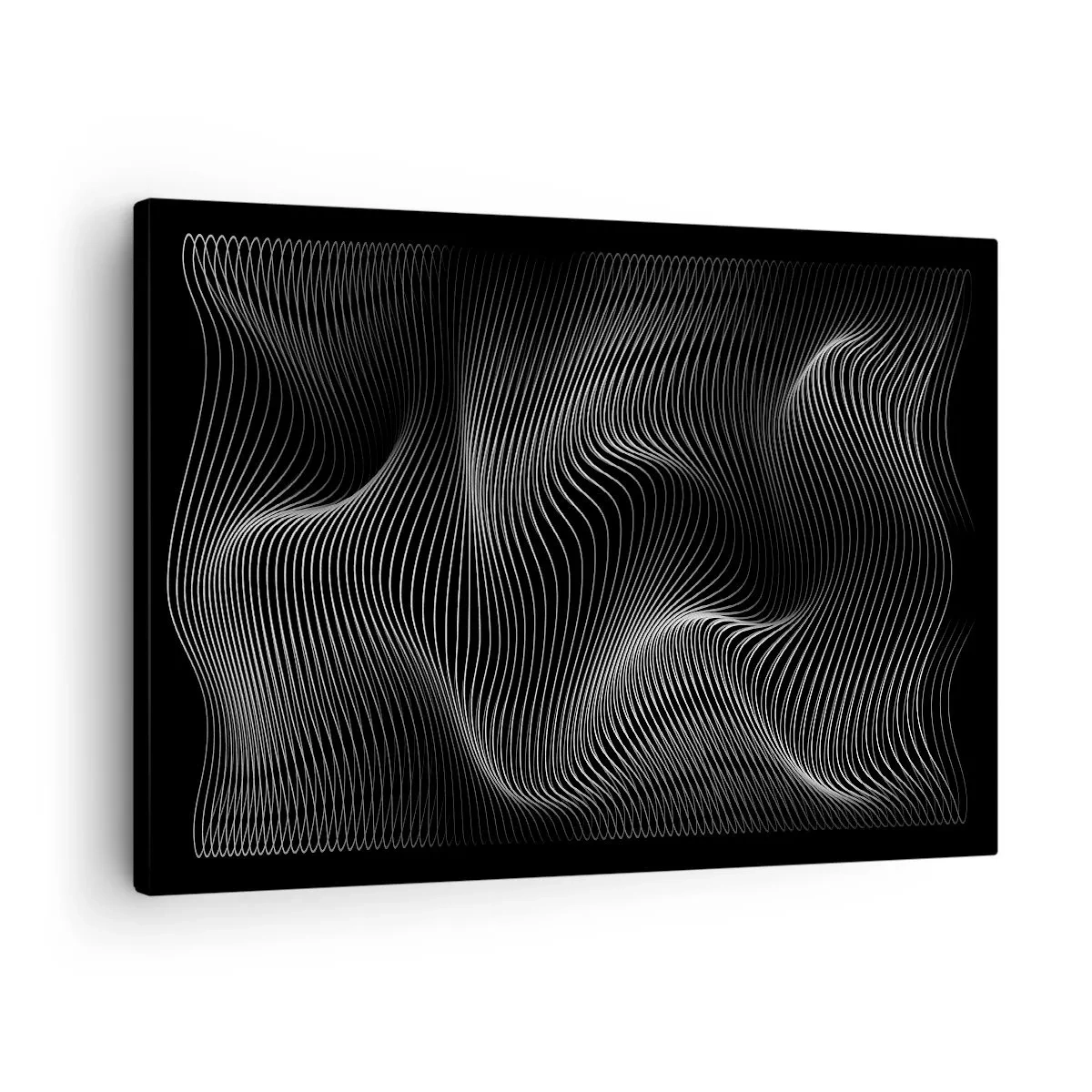 Vászonkép - Absztrakt fehér vonalak fekete háttéren - 70x50cm - A fény tánca a térben - Modern fali dekoráció nappalihoz és hálószobához ARTTOR
