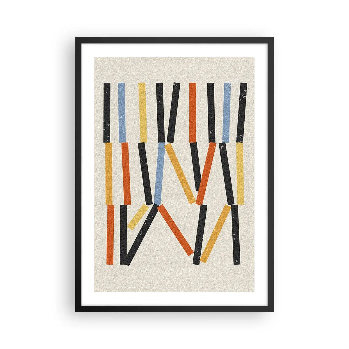Poszter fehér keretben - Színes geometrikus absztrakció függőleges vonalakkal - 50x70cm - Vízszintes kompozíció - Modern fali dekoráció nappalihoz és hálószobához ARTTOR