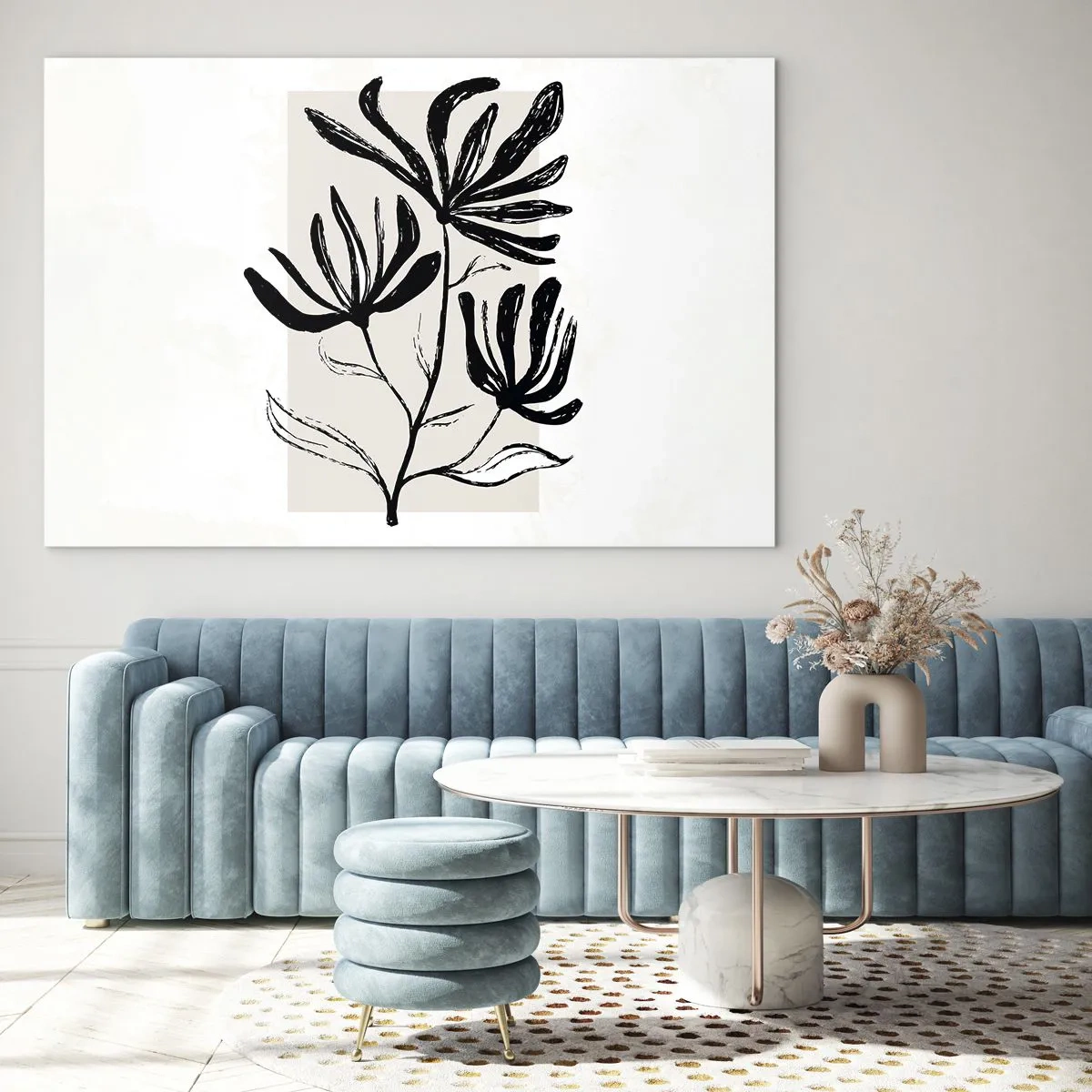 Üveg kép - Fekete vázlat egy növényről világos háttér előtt - 70x50cm - Vázlat egy herbáriumhoz - Modern fali dekoráció nappalihoz és hálószobához ARTTOR