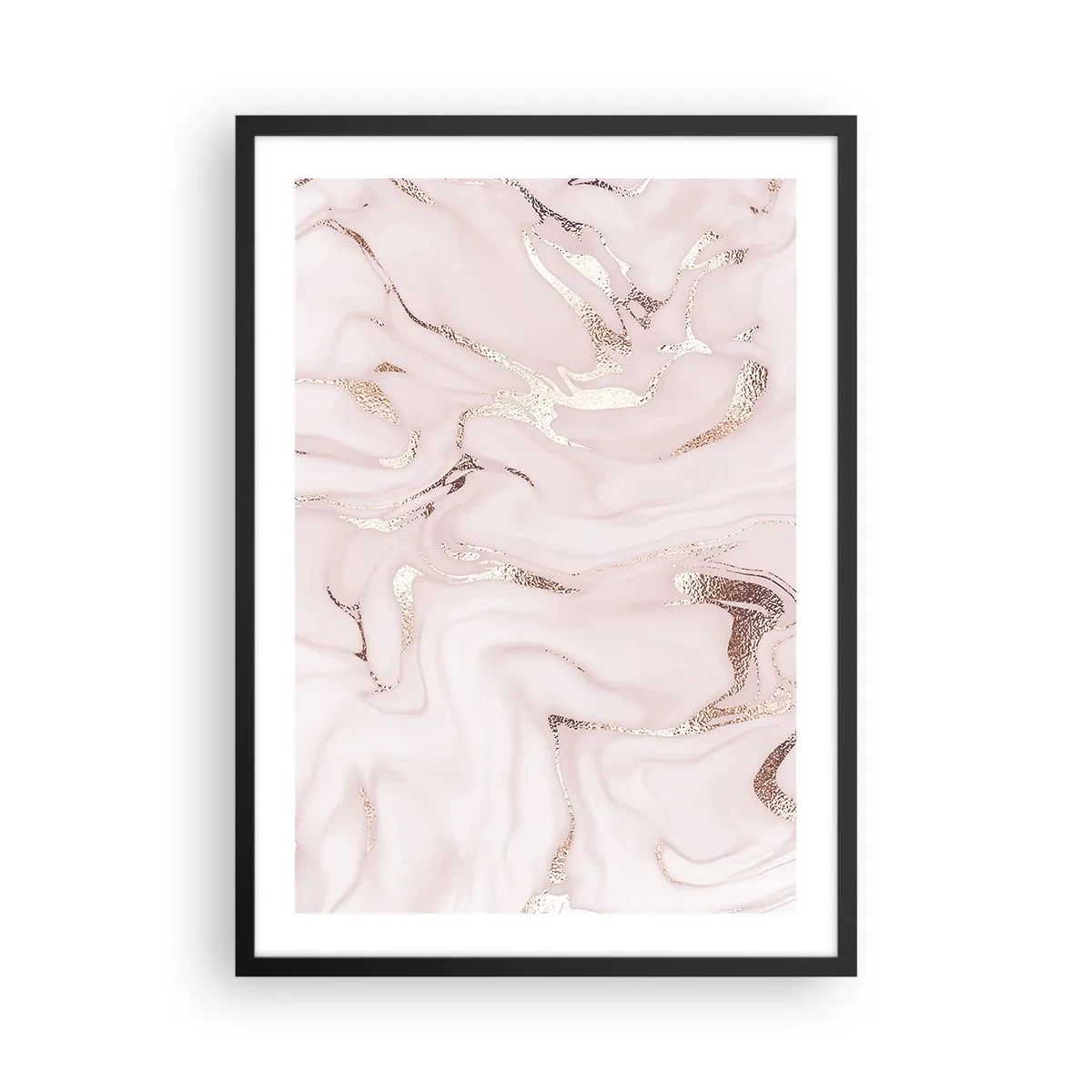Poszter fehér keretben - Elegáns márványminta rózsaszín árnyalatokban, arany díszítéssel - 50x70cm - Rózsaszín tébolyban - Modern fali dekoráció nappalihoz és hálószobához ARTTOR