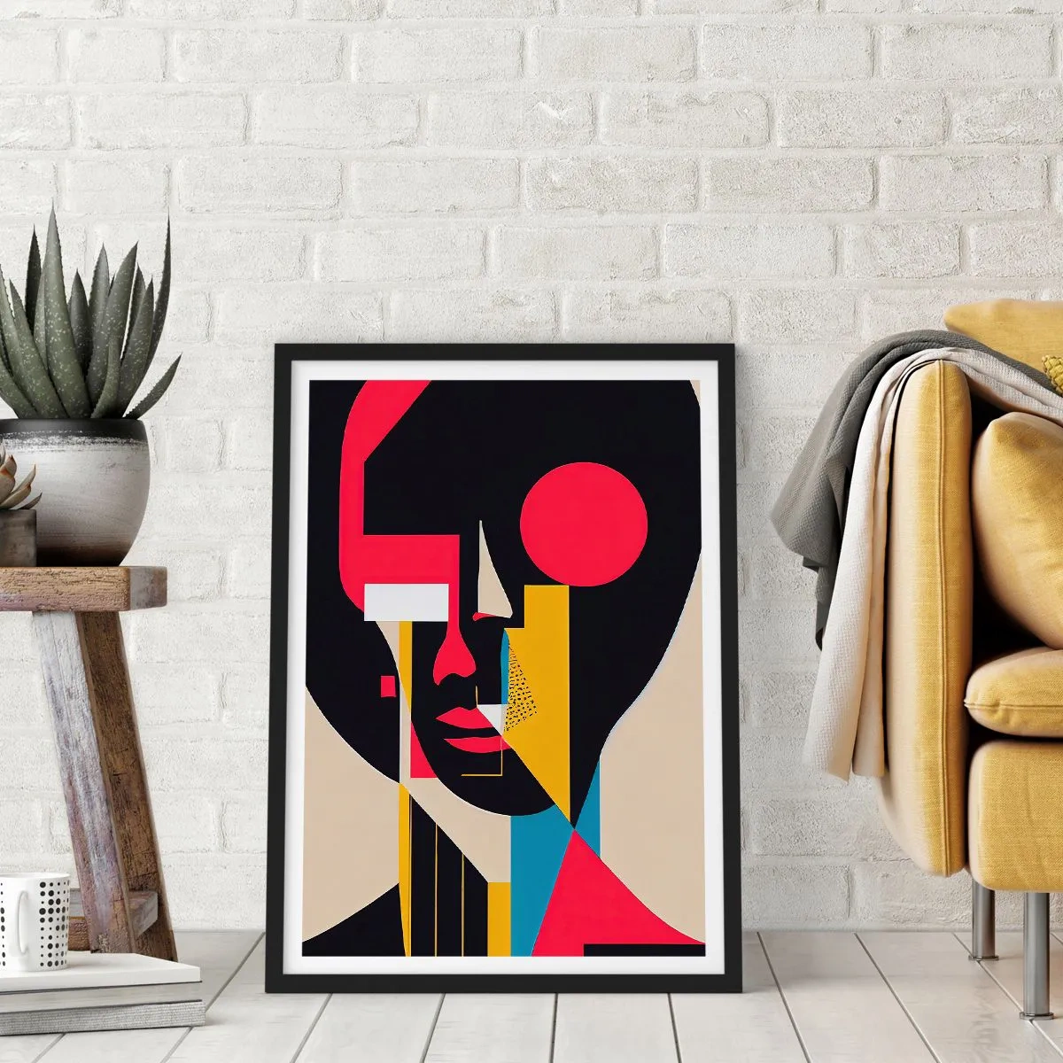 Poszter fehér keretben - Absztrakt portré geometrikus kompozícióban - 50x70cm - Az ő belső világa - Modern fali dekoráció nappalihoz és hálószobához ARTTOR