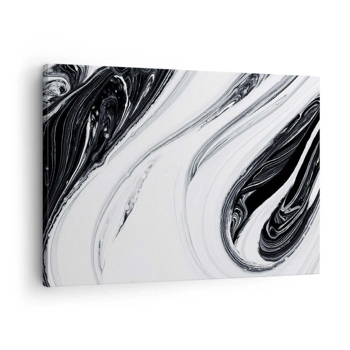 Vászonkép - Fekete-fehér absztrakció dinamikus vonalakkal és örvényekkel - 70x50cm - Az ellentétek ötvözése - Modern fali dekoráció nappalihoz és hálószobához ARTTOR