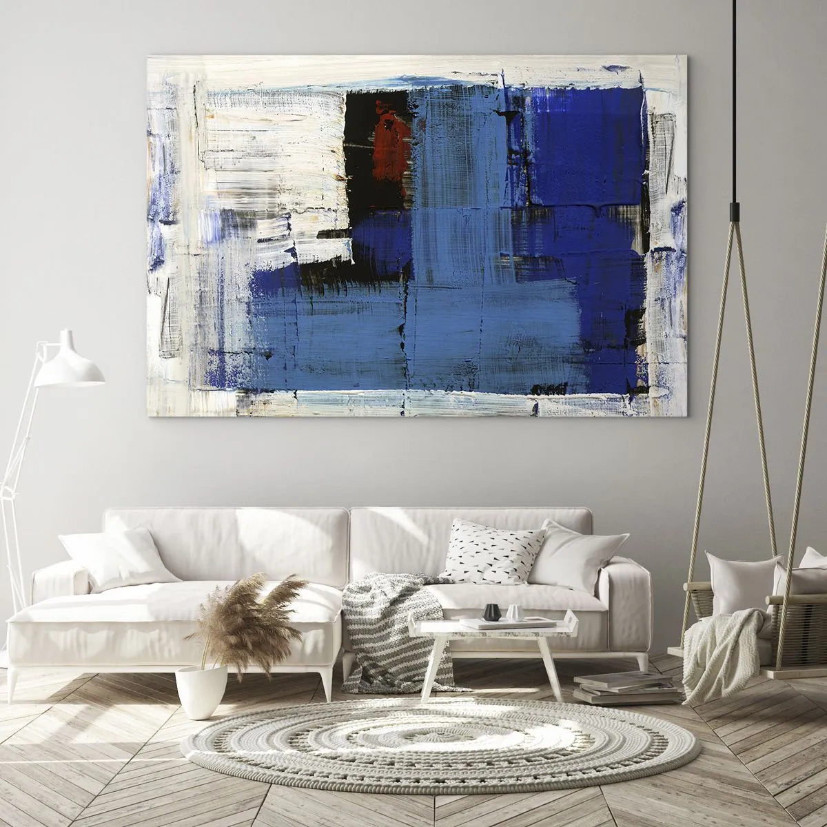 Üveg kép - Egy absztrakt kompozíció domináns kék színnel. - 70x50cm - A kék titka - Modern fali dekoráció nappalihoz és hálószobához ARTTOR