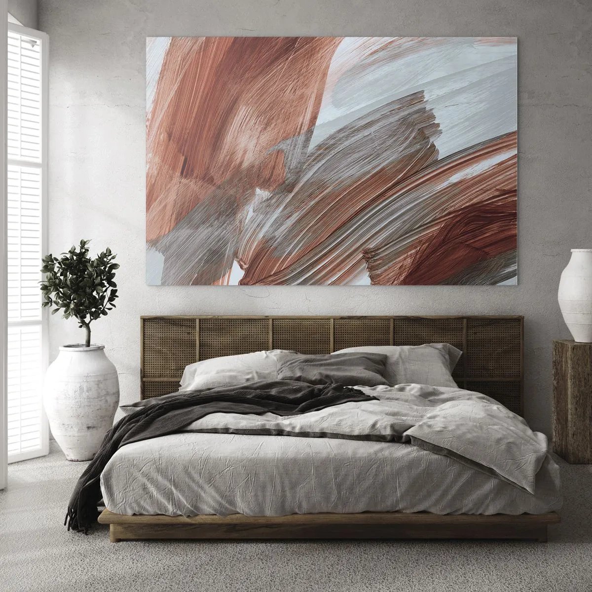 Üveg kép - Dinamikus ecsetvonások meleg őszi színekben és hűvös kékekben. - 70x50cm - Őszi és szeles absztrakció - Modern fali dekoráció nappalihoz és hálószobához ARTTOR