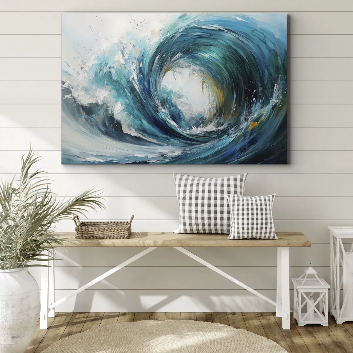 Vászonkép - Dinamikus hullám kék és türkiz árnyalatokban - 70x50cm - Tengeri portál - Modern fali dekoráció nappalihoz és hálószobához ARTTOR