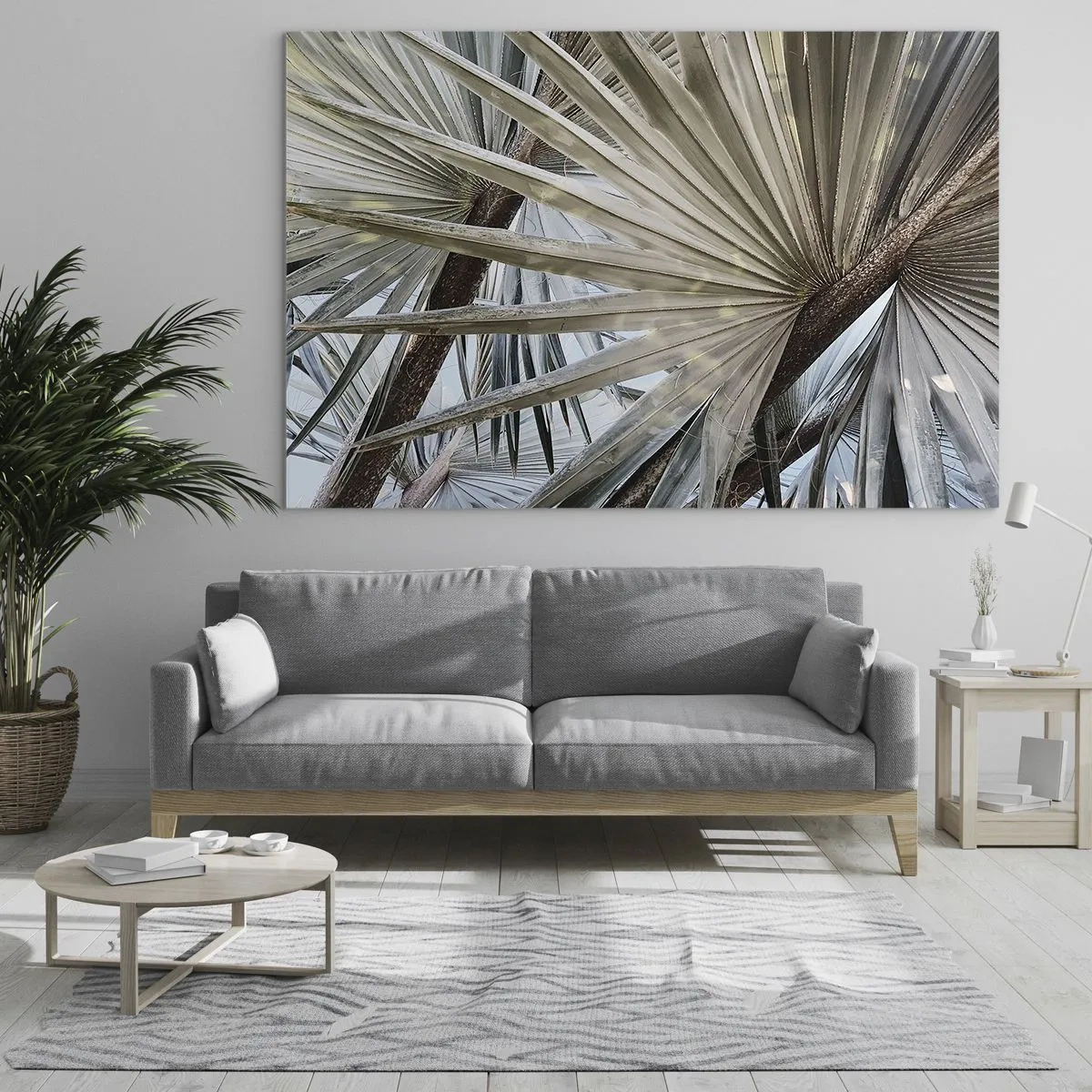 Üveg kép - Pálmalevelek ragyogó nappal - 70x50cm - Legyező a trópusokon - Modern fali dekoráció nappalihoz és hálószobához ARTTOR