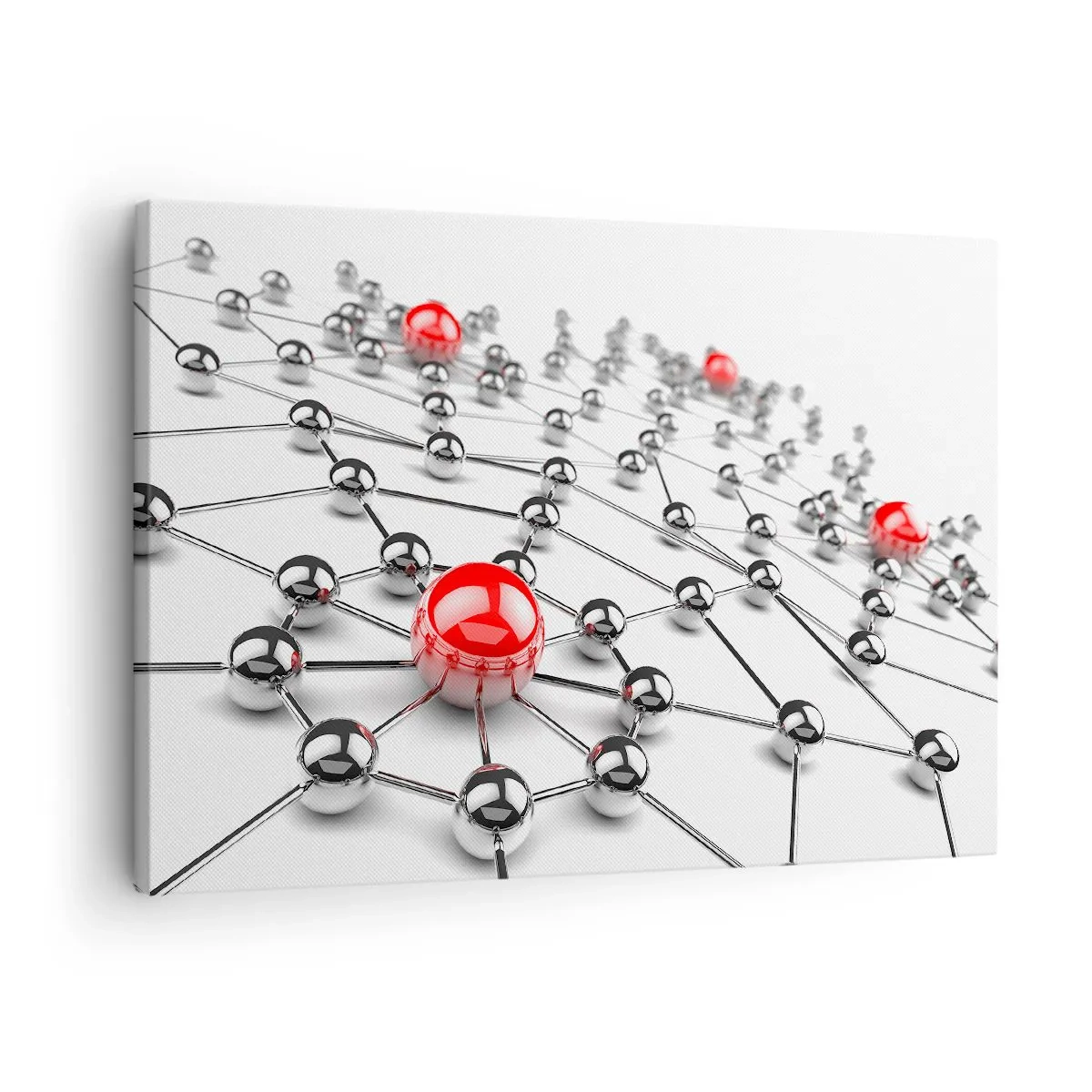 Vászonkép - Piros díszítésű fémgolyók hálózata - 70x50cm - Ezüst háló - Modern fali dekoráció nappalihoz és hálószobához ARTTOR