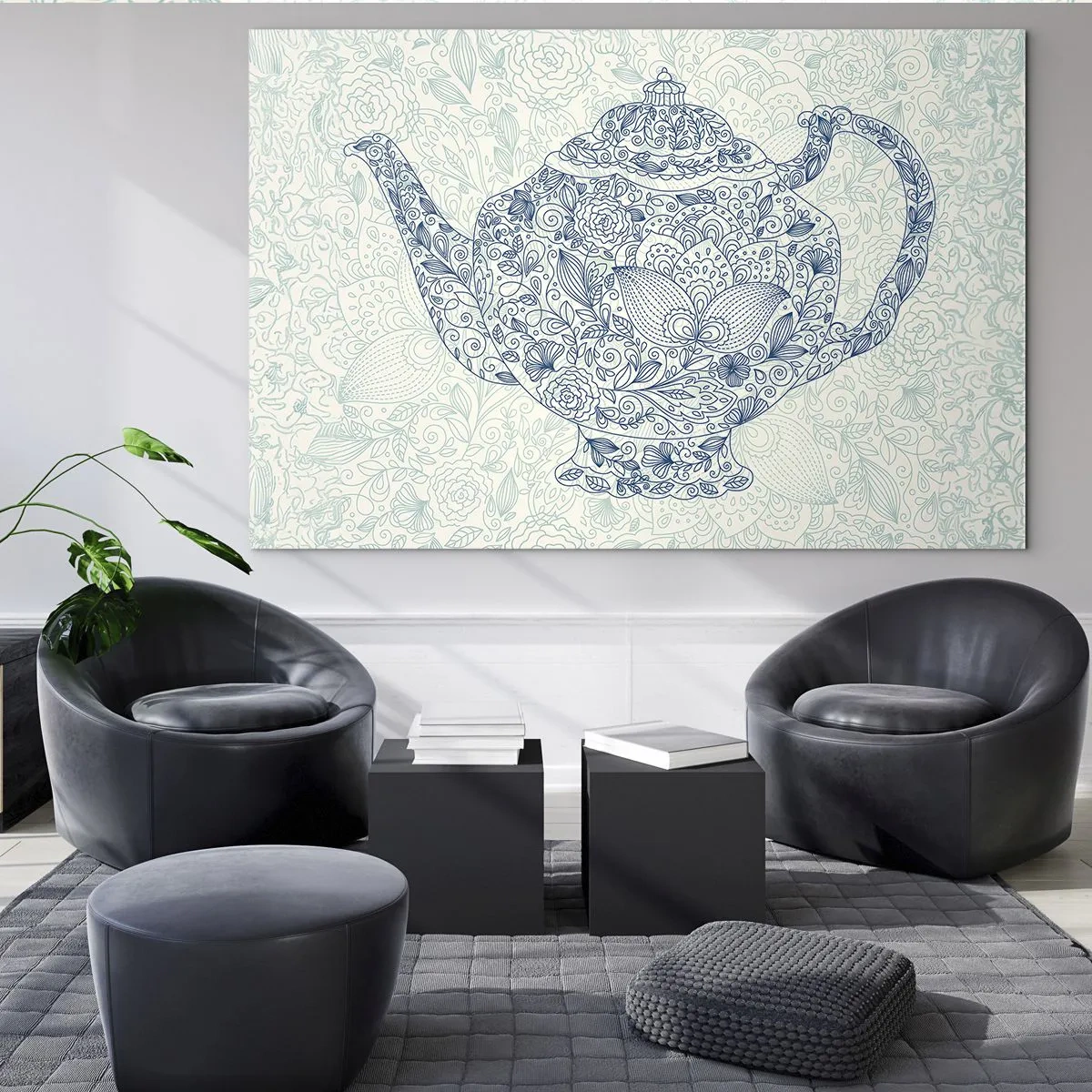 Üveg kép - Vintage stílusú virágos teáskanna - 70x50cm - Tea varázsa - Modern fali dekoráció nappalihoz és hálószobához ARTTOR
