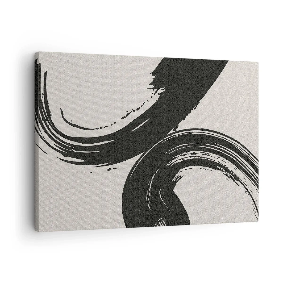 Vászonkép - Dinamikus ecsetvonások feketében világos háttéren - 70x50cm - Söprő és körkörös - Modern fali dekoráció nappalihoz és hálószobához ARTTOR