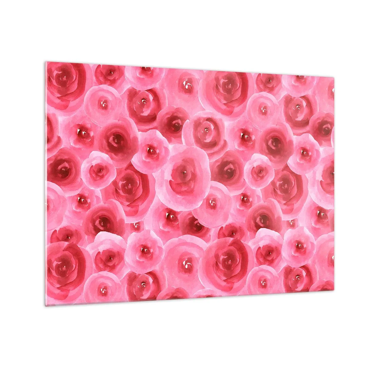 Üveg kép - Akvarell rózsaminta vörös és rózsaszín árnyalatokban - 70x50cm - Rózsák alul és felül - Modern fali dekoráció nappalihoz és hálószobához ARTTOR
