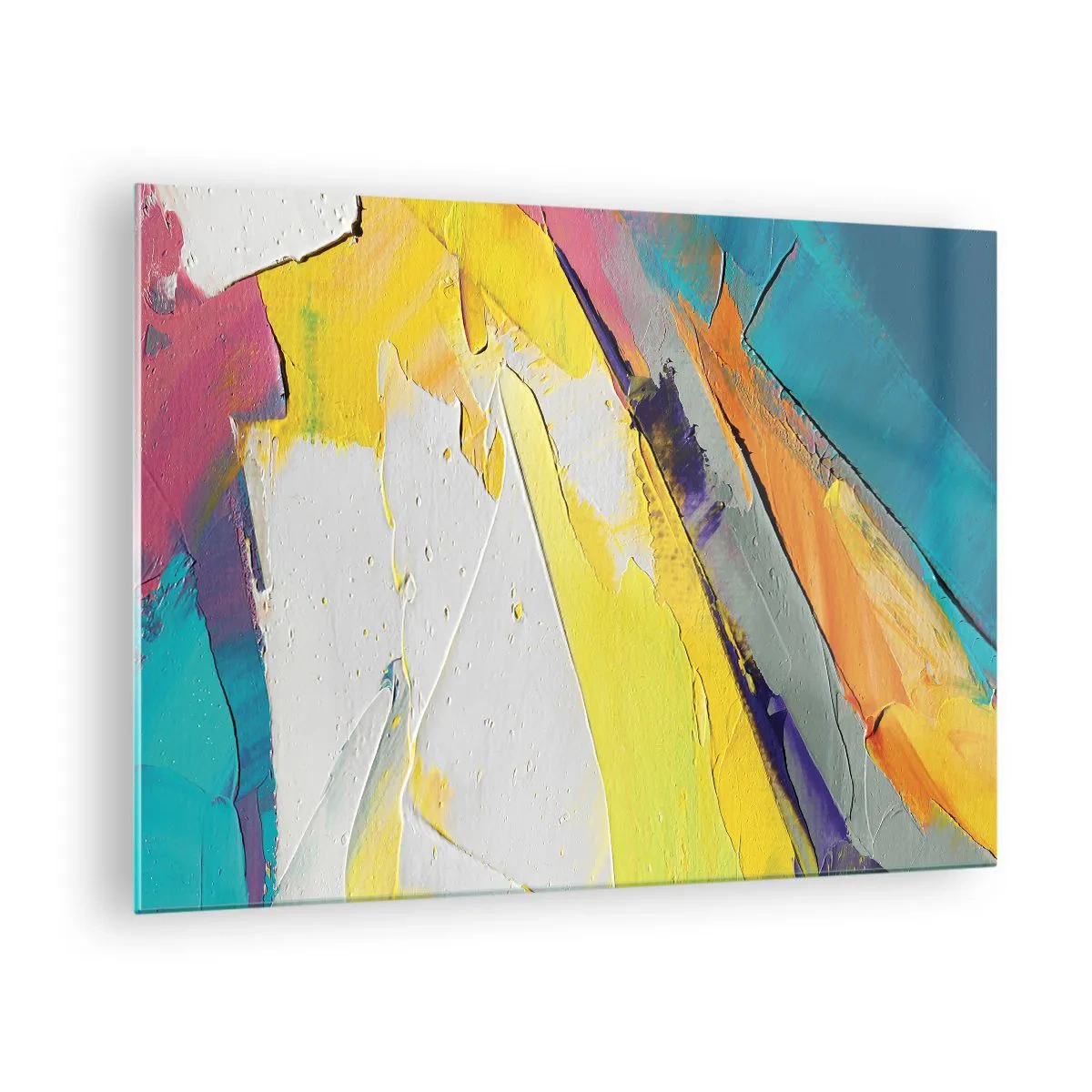 Üveg kép - Absztrakt ecsetvonások sárga, kék és fehér színben - 70x50cm - A fény anatómiája - Modern fali dekoráció nappalihoz és hálószobához ARTTOR