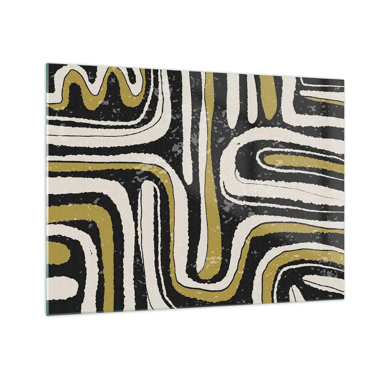 Üveg kép - Absztrakt minták fekete, fehér és arany színben - 70x50cm - Kompozíció: traktusok és sikátorok - Modern fali dekoráció nappalihoz és hálószobához ARTTOR