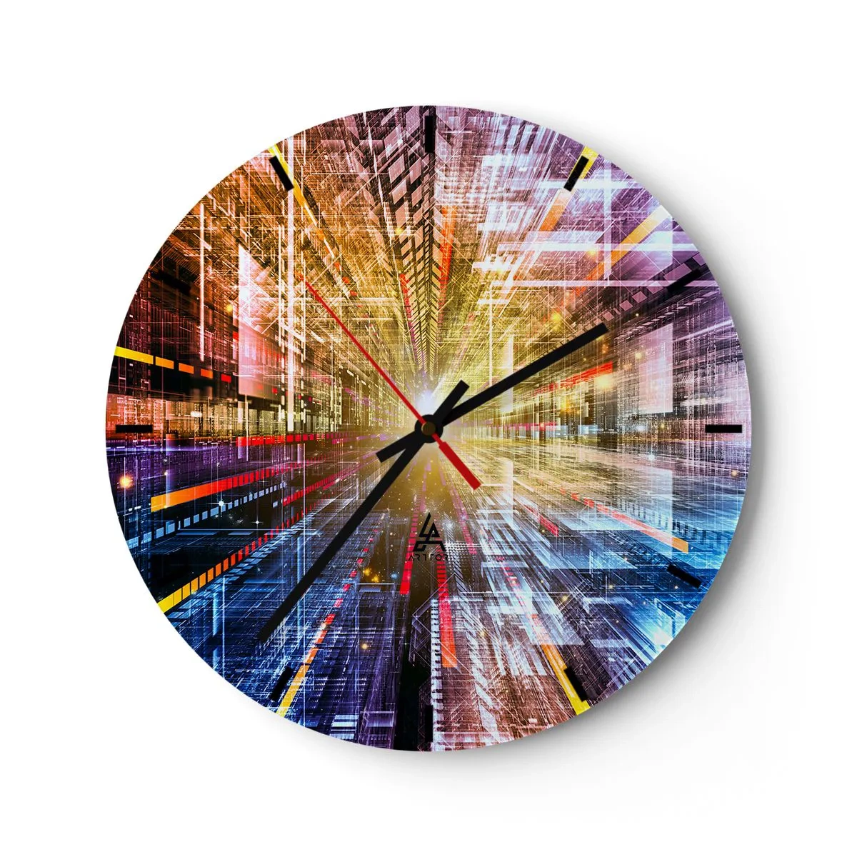 Falióra, Óra - A város absztrakt víziója fényhatásokkal és színekkel - 30x30cm - Fényes folyosó - Modern fali dekoráció nappalihoz, konyhához és hálószobához ARTTOR