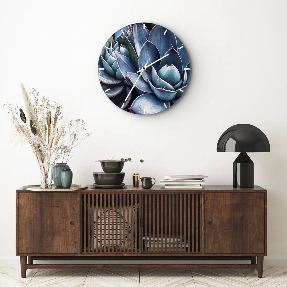 Falióra, Óra - Buja pozsgás rozetták türkiz és lila árnyalatokban - 30x30cm - Életerő - Modern fali dekoráció nappalihoz, konyhához és hálószobához ARTTOR