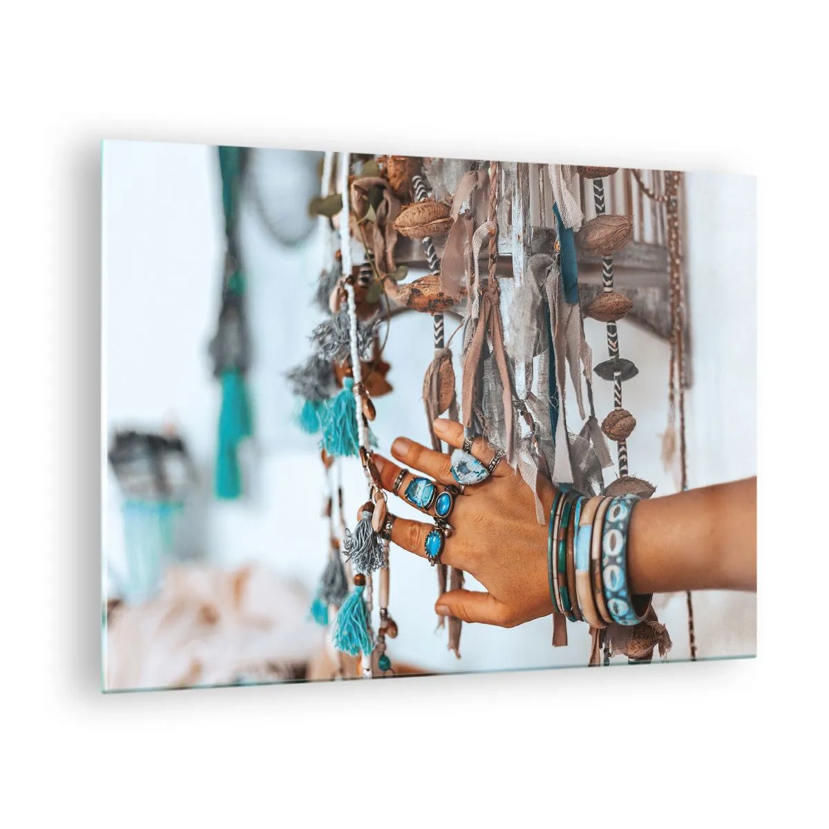 Üveg kép - Kézzel megható etnikai dekoráció boho ékszerekkel - 70x50cm - Helyi kincsek - Modern fali dekoráció nappalihoz és hálószobához ARTTOR