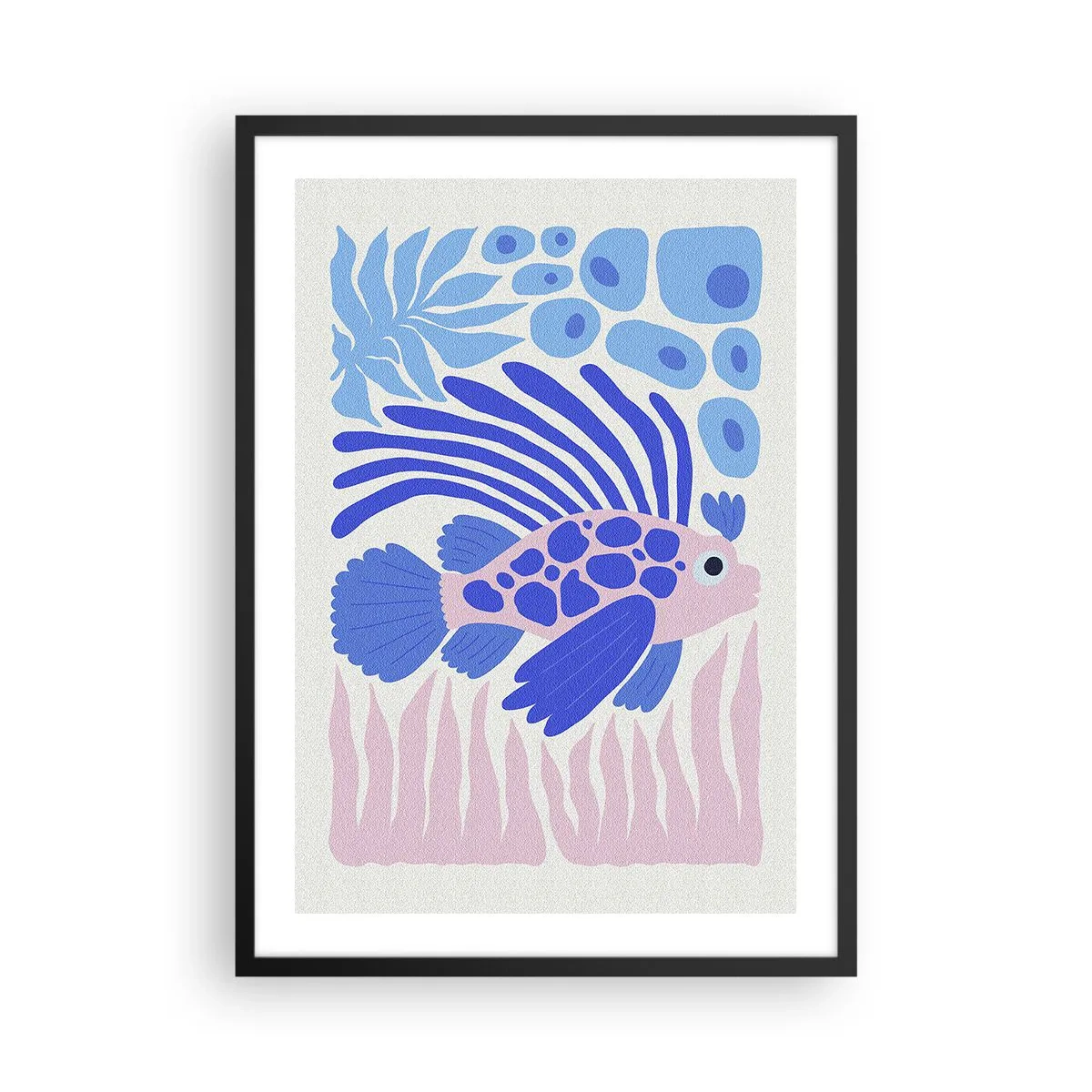 Poszter fehér keretben - Stilizált egzotikus halak víz alatti környezetben - 50x70cm - Elemében - Modern fali dekoráció nappalihoz és hálószobához ARTTOR