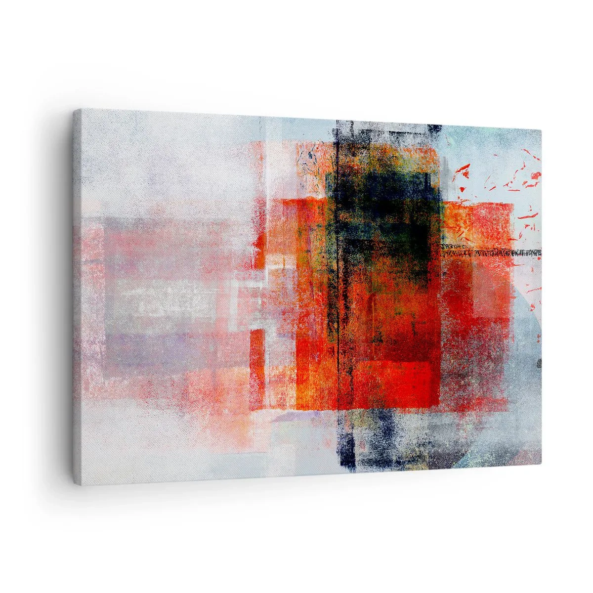 Vászonkép - Absztrakt geometrikus kompozíció piros és narancssárga díszítéssel - 70x50cm - Izzó kompozíció - Modern fali dekoráció nappalihoz és hálószobához ARTTOR