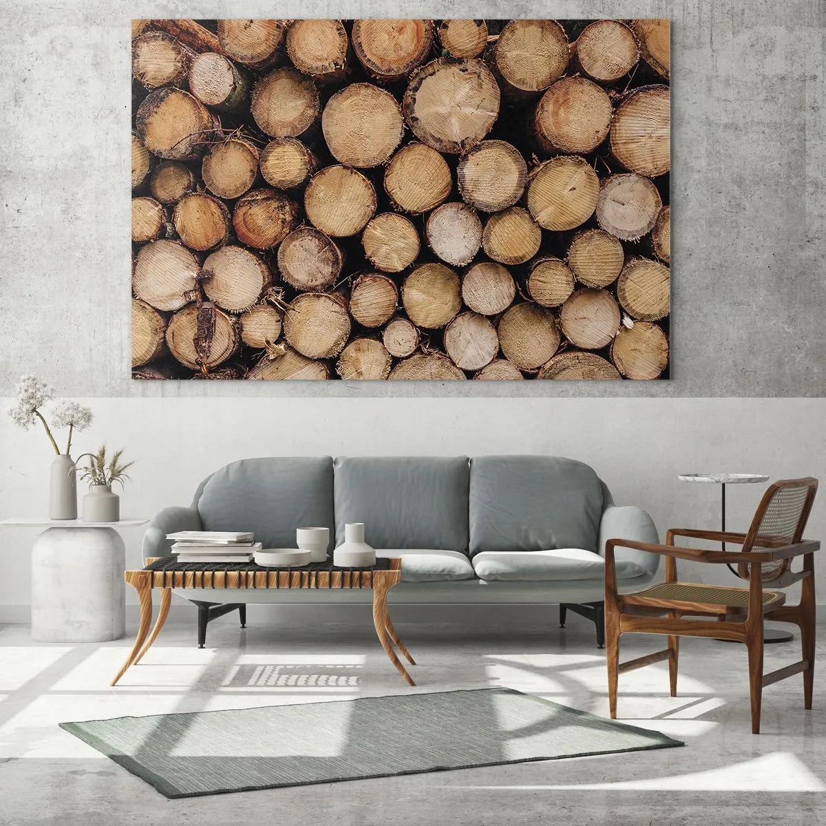 Üveg kép - Függőlegesen elrendezett fatörzsek látható növekedési évgyűrűkkel - 70x50cm - Egy új kezdet - Modern fali dekoráció nappalihoz és hálószobához ARTTOR