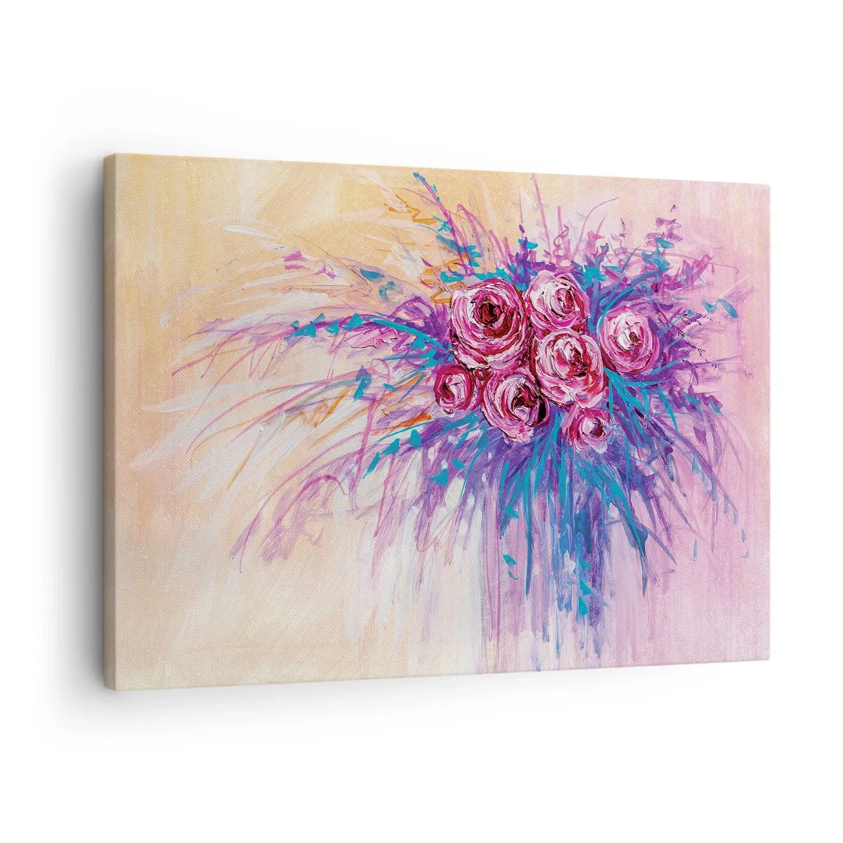 Vászonkép - Egy csokor rózsa pasztell színekben - 70x50cm - Rózsaszín szökőkút - Modern fali dekoráció nappalihoz és hálószobához ARTTOR