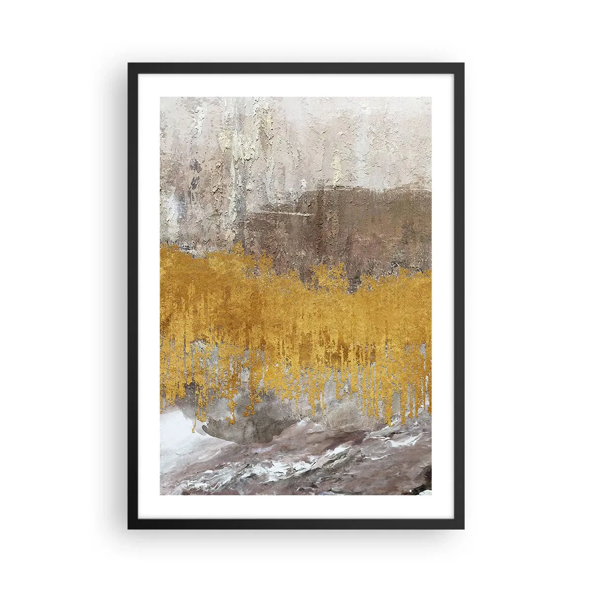 Poszter fehér keretben - Absztrakt textúra arany és bézs színben, mélységhatással - 50x70cm - Egy aranyszínű fuvallat - Modern fali dekoráció nappalihoz és hálószobához ARTTOR