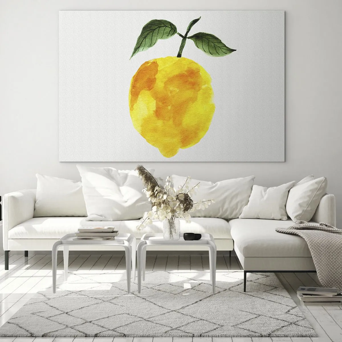 Üveg kép - Akvarell citrom zöld levelekkel - 70x50cm - Hogyan ismerjük meg a nap ízét - Modern fali dekoráció nappalihoz és hálószobához ARTTOR