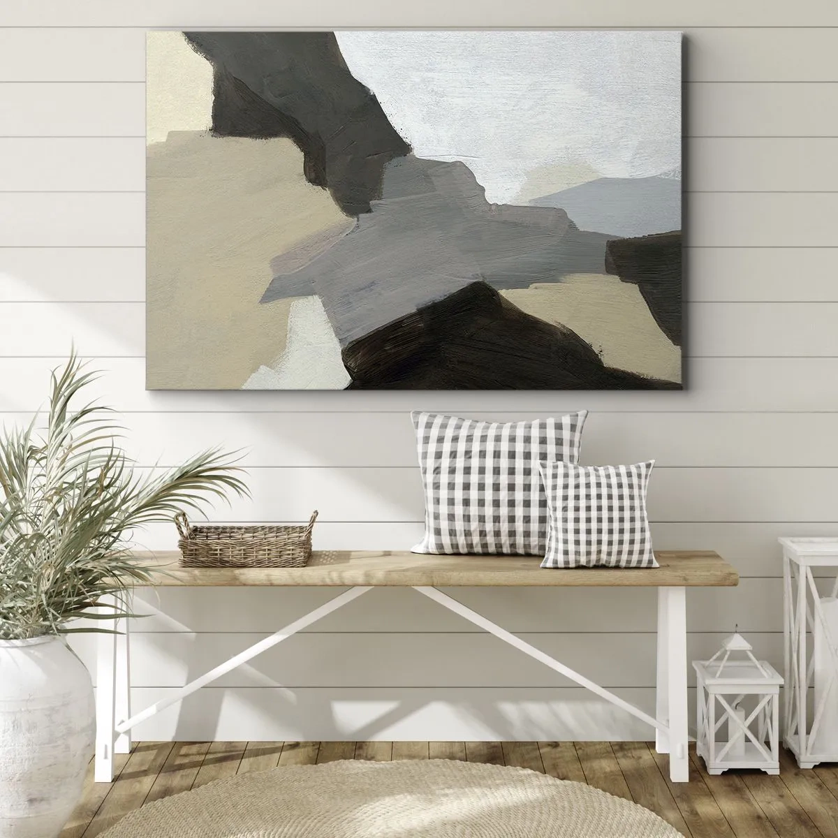 Vászonkép - Absztrakt formák bézs, barna és szürke árnyalatokban - 70x50cm - Absztrakció: a szürke elválasztásai - Modern fali dekoráció nappalihoz és hálószobához ARTTOR