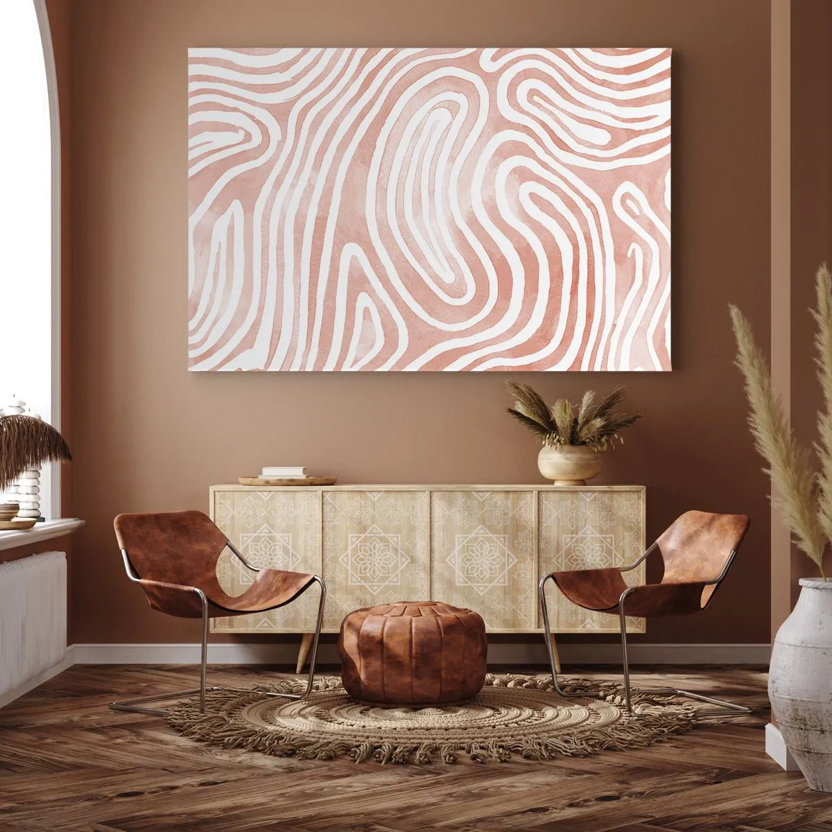 Vászonkép - Absztrakt minta rózsaszín és fehér árnyalatokban - 70x50cm - Egy korall labirintusban - Modern fali dekoráció nappalihoz és hálószobához ARTTOR